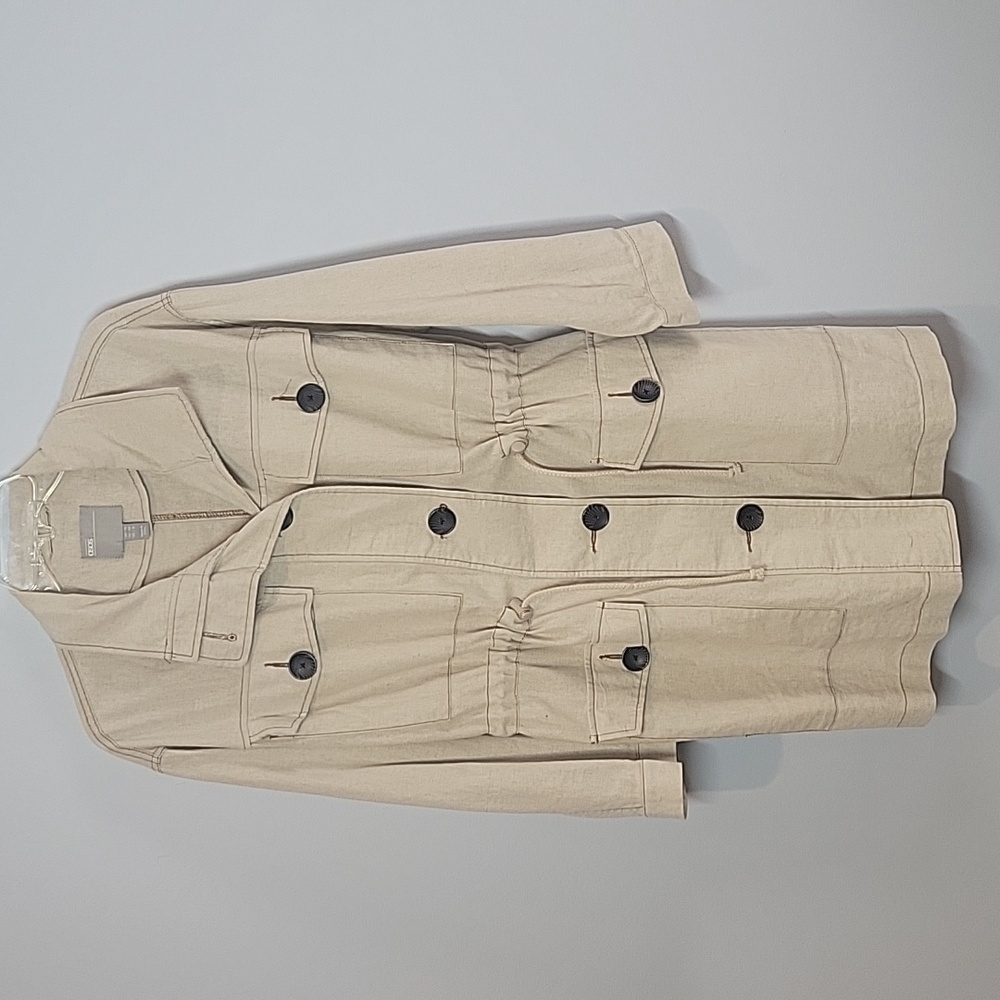 ASOS utility cream linen cinch waist midi jacket